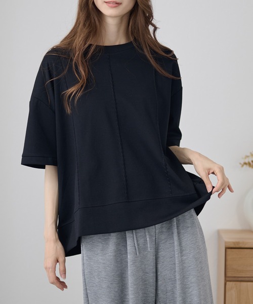 DAYRA(デイラ)の「ステッチ ゆる 半袖 カットソー トップス(Tシャツ/カットソー・レディース・グリーン/ブルー/ブラック/ピンク/ホワイト・FREE)」の3枚目の写真