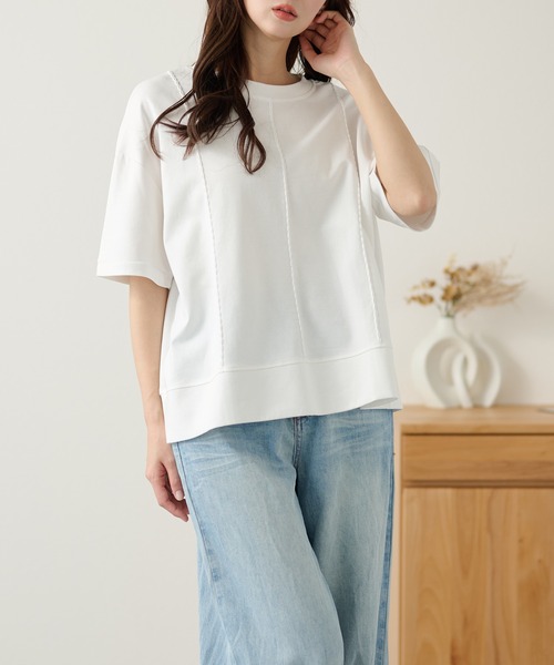 DAYRA(デイラ)の「ステッチ ゆる 半袖 カットソー トップス(Tシャツ/カットソー・レディース・グリーン/ブルー/ブラック/ピンク/ホワイト・FREE)」の21枚目の写真