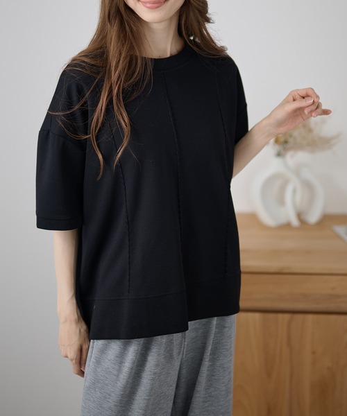 DAYRA(デイラ)の「ステッチ ゆる 半袖 カットソー トップス(Tシャツ/カットソー・レディース・グリーン/ブルー/ブラック/ピンク/ホワイト・FREE)」の7枚目の写真