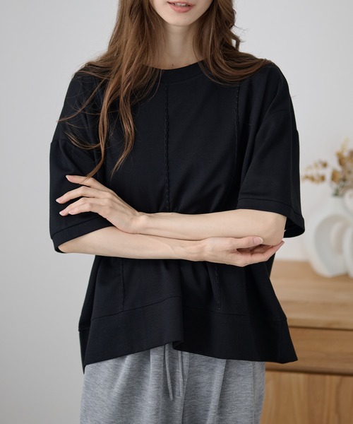 DAYRA(デイラ)の「ステッチ ゆる 半袖 カットソー トップス(Tシャツ/カットソー・レディース・グリーン/ブルー/ブラック/ピンク/ホワイト・FREE)」の8枚目の写真