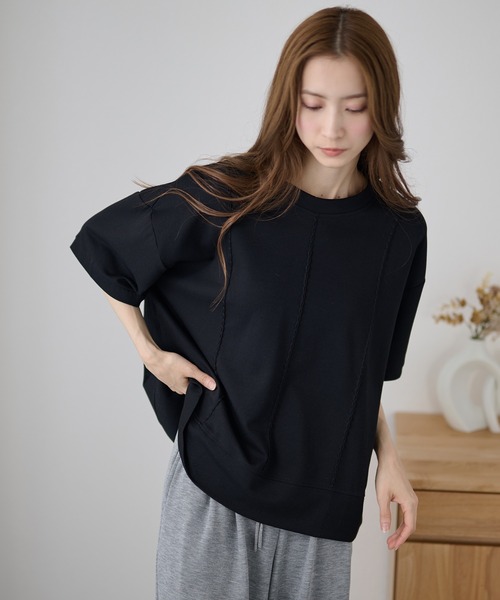 DAYRA(デイラ)の「ステッチ ゆる 半袖 カットソー トップス(Tシャツ/カットソー・レディース・グリーン/ブルー/ブラック/ピンク/ホワイト・FREE)」の9枚目の写真