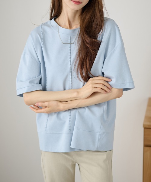 DAYRA(デイラ)の「ステッチ ゆる 半袖 カットソー トップス(Tシャツ/カットソー・レディース・グリーン/ブルー/ブラック/ピンク/ホワイト・FREE)」の11枚目の写真
