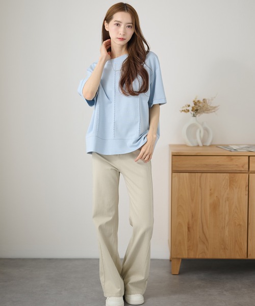 DAYRA(デイラ)の「ステッチ ゆる 半袖 カットソー トップス(Tシャツ/カットソー・レディース・グリーン/ブルー/ブラック/ピンク/ホワイト・FREE)」の12枚目の写真