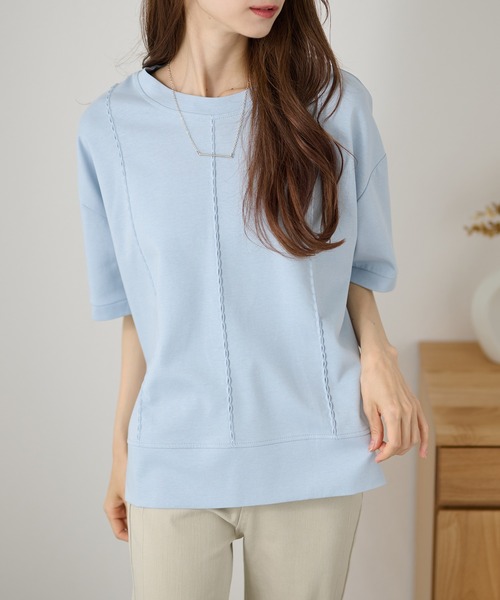 DAYRA(デイラ)の「ステッチ ゆる 半袖 カットソー トップス(Tシャツ/カットソー・レディース・グリーン/ブルー/ブラック/ピンク/ホワイト・FREE)」の13枚目の写真