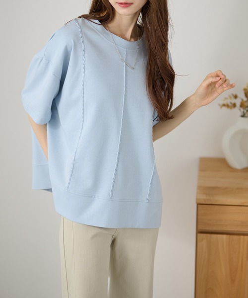 DAYRA(デイラ)の「ステッチ ゆる 半袖 カットソー トップス(Tシャツ/カットソー・レディース・グリーン/ブルー/ブラック/ピンク/ホワイト・FREE)」の14枚目の写真