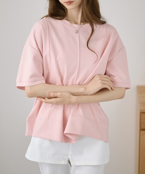 DAYRA(デイラ)の「ステッチ ゆる 半袖 カットソー トップス(Tシャツ/カットソー・レディース・グリーン/ブルー/ブラック/ピンク/ホワイト・FREE)」の19枚目の写真