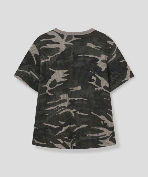 SLOW RECORD HOUSE(スローレコードハウス)の「ロゴワッフルクロップTシャツ_カモ(カーキ)(Tシャツ/カットソー・レディース・カーキ・1/2)」の2枚目の写真