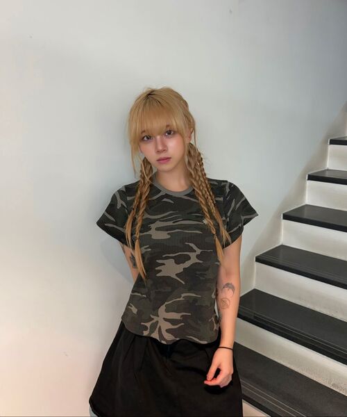 SLOW RECORD HOUSE(スローレコードハウス)の「ロゴワッフルクロップTシャツ_カモ(カーキ)(Tシャツ/カットソー・レディース・カーキ・1/2)」の10枚目の写真