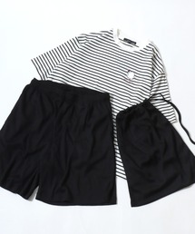 SITRY（シトリー）の「Flower ＆ Ghost Embroidery High Waffle T-shirt matching set/セットアップ 3点セット フラワー＆ゴースト サガラ ワンポイント刺繍 ワッフル 半袖Tシャツ＆ハーフパンツ＆バッグ ルームウェア ワンマイルウェア パジャマ（ルームウェア/パジャマ）」