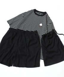 SITRY（シトリー）の「Flower ＆ Ghost Embroidery High Waffle T-shirt matching set/セットアップ 3点セット フラワー＆ゴースト サガラ ワンポイント刺繍 ワッフル 半袖Tシャツ＆ハーフパンツ＆バッグ ルームウェア ワンマイルウェア パジャマ（ルームウェア/パジャマ）」