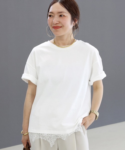 Aletta vita(アレッタビータ)の「裾レースレイヤード半袖プルオーバー(Tシャツ/カットソー・レディース・オフホワイト/ブラック・FREE)」の1枚目の写真