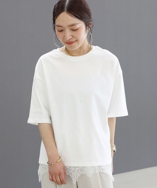 Aletta vita(アレッタビータ)の「裾レースレイヤード半袖プルオーバー(Tシャツ/カットソー・レディース・オフホワイト/ブラック・FREE)」の8枚目の写真