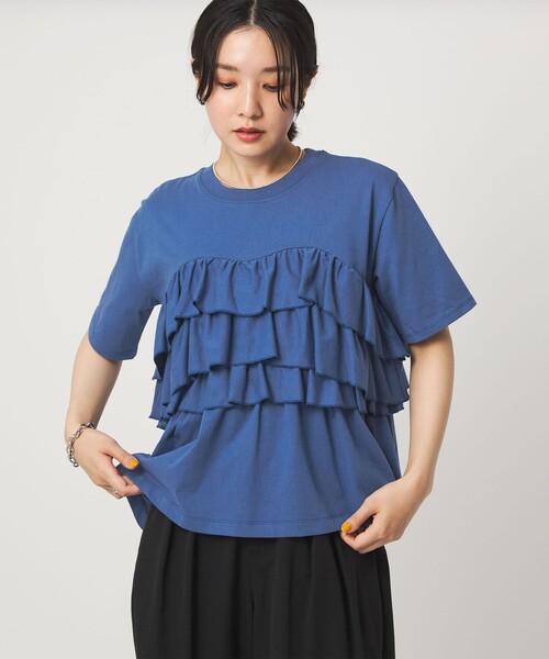 green label relaxing(グリーンレーベルリラクシング)の「【WEB限定】<at ease>フロント フリル ショートスリーブ カットソー(Tシャツ/カットソー・レディース・ホワイト/コバルトブルー/ブラック/ライトグレー・FREE)」の4枚目の写真