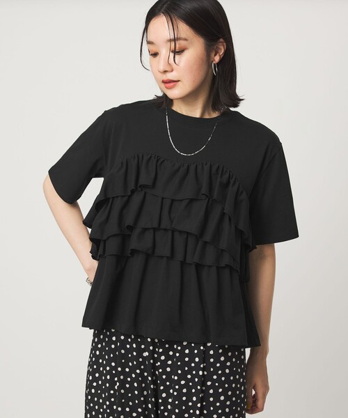green label relaxing(グリーンレーベルリラクシング)の「【WEB限定】<at ease>フロント フリル ショートスリーブ カットソー(Tシャツ/カットソー・レディース・ホワイト/コバルトブルー/ブラック/ライトグレー・FREE)」の3枚目の写真