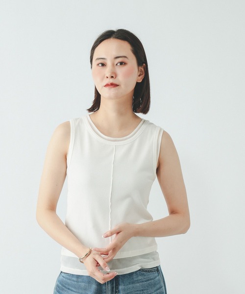 GLOBAL WORK(グローバルワーク)の「フェイクドッキングタンクトップ/684039(Tシャツ/カットソー・レディース・ライトイエロー/ダークグレー/ホワイト・MEDIUM/LARGE)」の7枚目の写真