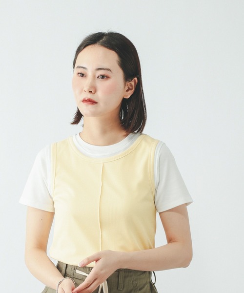 GLOBAL WORK(グローバルワーク)の「フェイクドッキングタンクトップ/684039(Tシャツ/カットソー・レディース・ライトイエロー/ダークグレー/ホワイト・MEDIUM/LARGE)」の14枚目の写真
