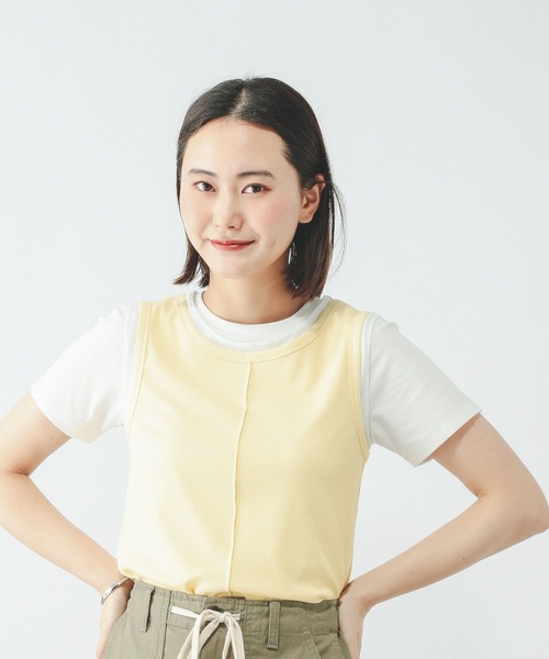 GLOBAL WORK(グローバルワーク)の「フェイクドッキングタンクトップ/684039(Tシャツ/カットソー・レディース・ライトイエロー/ダークグレー/ホワイト・MEDIUM/LARGE)」の15枚目の写真