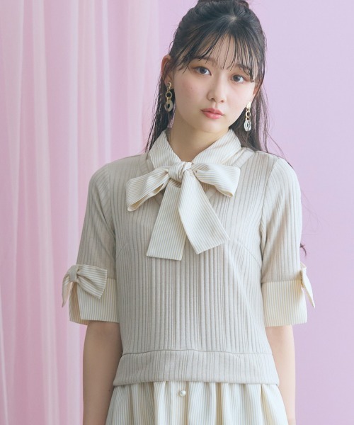 marun（マルン）の「＜大きいサイズ＞ストライプシャツドッキングワンピース(リボンタイ付)  marun（ワンピース・レディース・ベージュ系/ネイビー系・LL/L/5L/4L/3L）」の21枚目の写真