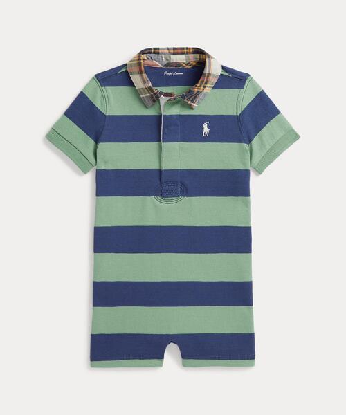 POLO RALPH LAUREN CHILDRENSWEAR(ポロ ラルフ ローレン チルドレンズウェア)の「マドラスカラー ストライプド コットン ショートオール(ロンパース・キッズ・マルチ・12M/9M)」の1枚目の写真