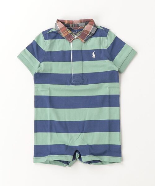 POLO RALPH LAUREN CHILDRENSWEAR(ポロ ラルフ ローレン チルドレンズウェア)の「マドラスカラー ストライプド コットン ショートオール(ロンパース・キッズ・マルチ・12M/9M)」の4枚目の写真