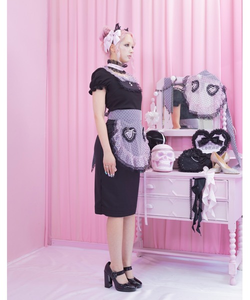 AVENCHUMU(アバンチュウム)の「Heart apron tight skirt(スカート・レディース・ピンク/ブラック・XS/FREE)」の7枚目の写真