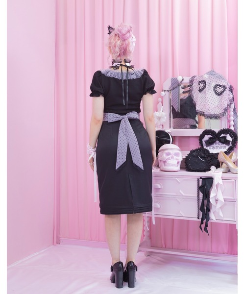 AVENCHUMU(アバンチュウム)の「Heart apron tight skirt(スカート・レディース・ピンク/ブラック・XS/FREE)」の6枚目の写真