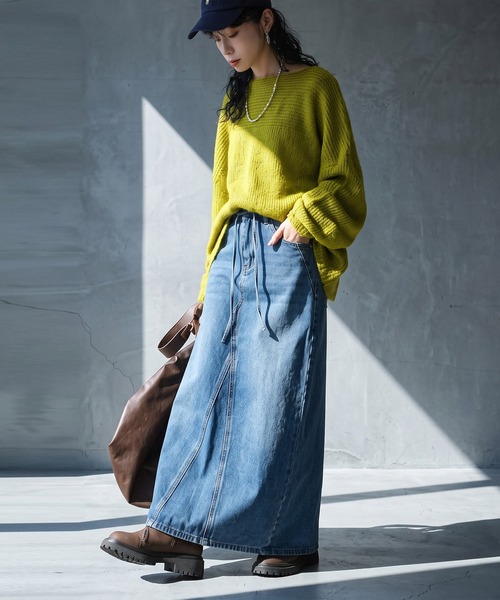 antiqua(アンティカ)の「リメイク風 スリット デニムスカート(デニムスカート・レディース・ブルー系その他・LARGE/MEDIUM)」の2枚目の写真