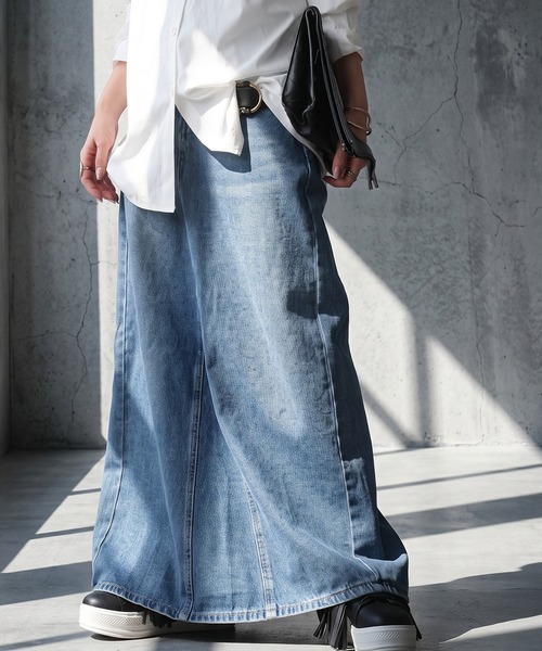 antiqua(アンティカ)の「リメイク風 スリット デニムスカート(デニムスカート・レディース・ブルー系その他・LARGE/MEDIUM)」の3枚目の写真