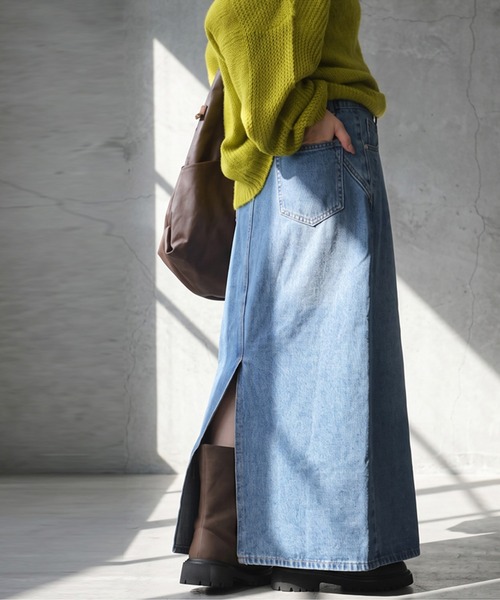 antiqua(アンティカ)の「リメイク風 スリット デニムスカート(デニムスカート・レディース・ブルー系その他・LARGE/MEDIUM)」の4枚目の写真