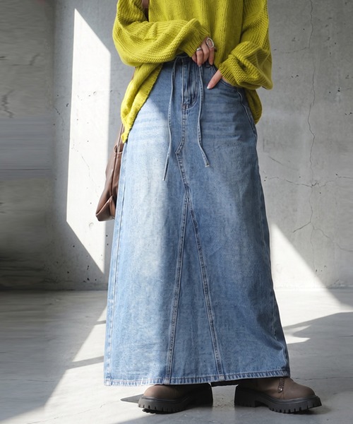 antiqua(アンティカ)の「リメイク風 スリット デニムスカート(デニムスカート・レディース・ブルー系その他・LARGE/MEDIUM)」の5枚目の写真
