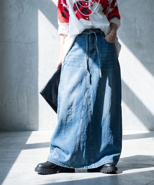 antiqua(アンティカ)の「リメイク風 スリット デニムスカート(デニムスカート・レディース・ブルー系その他・LARGE/MEDIUM)」の7枚目の写真