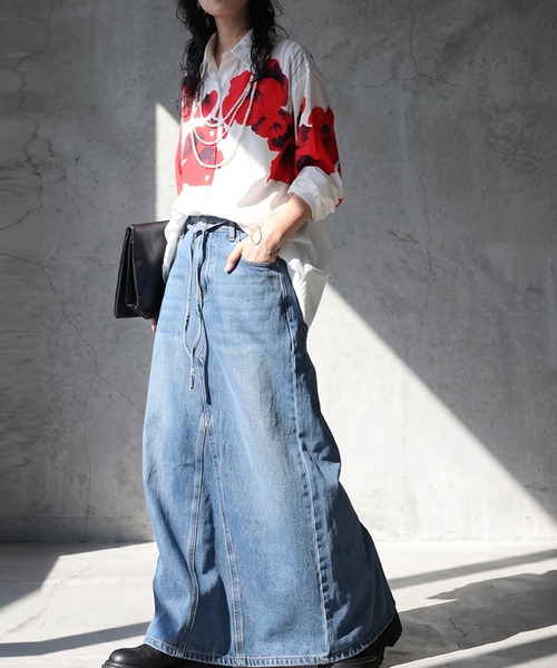 antiqua(アンティカ)の「リメイク風 スリット デニムスカート(デニムスカート・レディース・ブルー系その他・LARGE/MEDIUM)」の8枚目の写真
