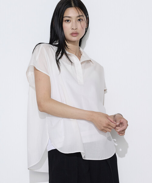 COMME CA Wardrobe(コムサワードローブ)の「ローン スキッパー Tブラウス(シャツ/ブラウス・レディース・ネイビー/オフホワイト/ピンク/ストライプ・FREE)」の2枚目の写真