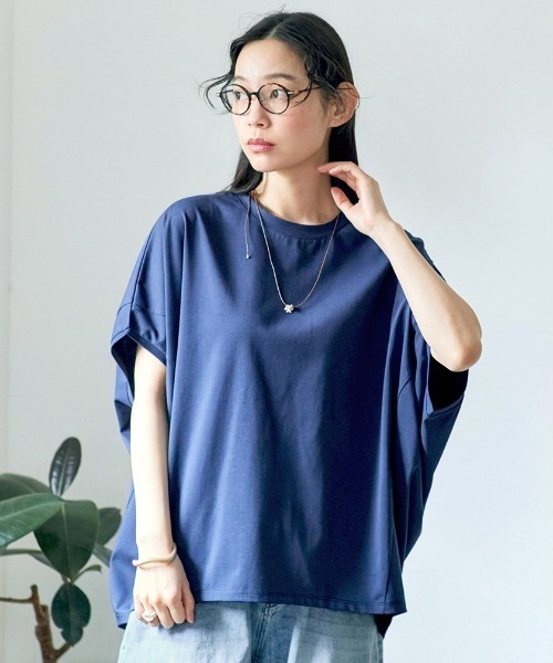 and myera(アンド マイラ)の「and myera コクーンシルエットTシャツ(Tシャツ/カットソー・レディース・ネイビー/ホワイト/イエロー・M/L/LL)」の1枚目の写真