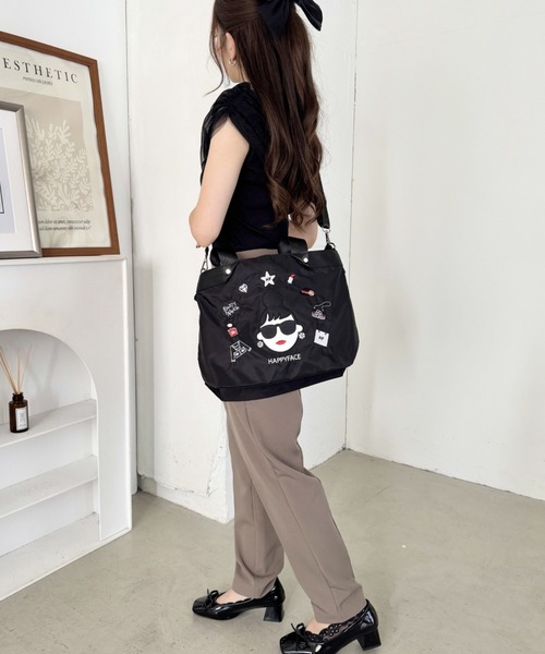 HAPPY FACE(ハッピーフェイス)の「エマ新刺繍2WAYトートBK(トートバッグ・レディース・ブラック・ONE SIZE)」の7枚目の写真