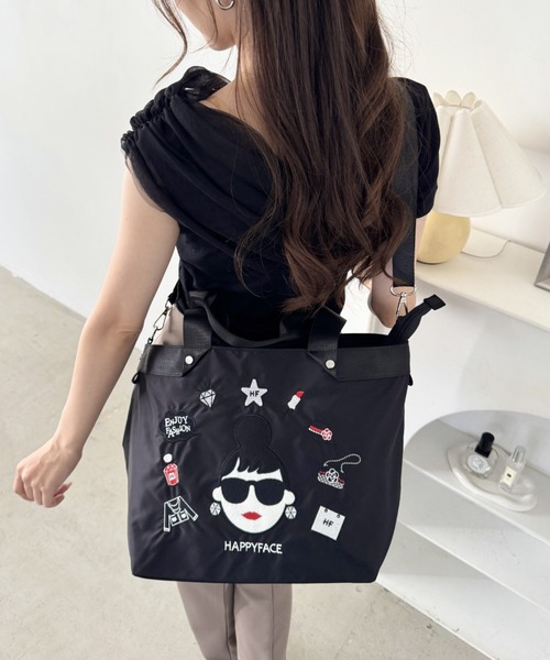 HAPPY FACE(ハッピーフェイス)の「エマ新刺繍2WAYトートBK(トートバッグ・レディース・ブラック・ONE SIZE)」の3枚目の写真