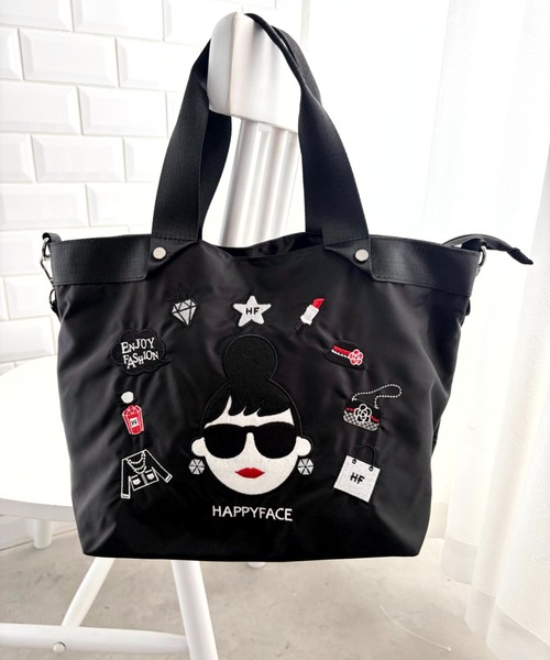 HAPPY FACE(ハッピーフェイス)の「エマ新刺繍2WAYトートBK(トートバッグ・レディース・ブラック・ONE SIZE)」の8枚目の写真