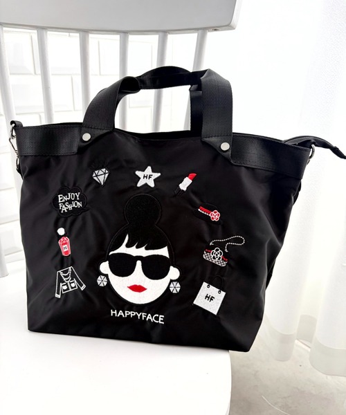 HAPPY FACE(ハッピーフェイス)の「エマ新刺繍2WAYトートBK(トートバッグ・レディース・ブラック・ONE SIZE)」の9枚目の写真