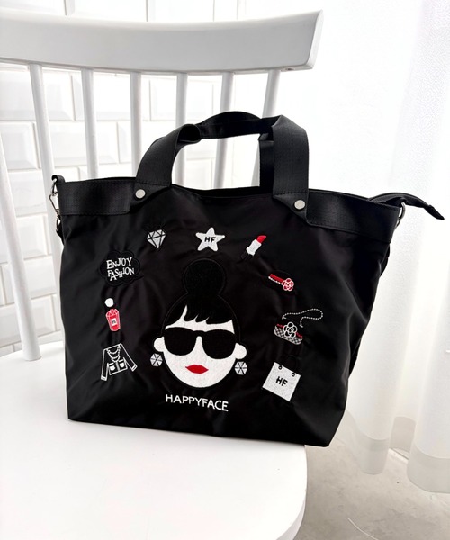 HAPPY FACE(ハッピーフェイス)の「エマ新刺繍2WAYトートBK(トートバッグ・レディース・ブラック・ONE SIZE)」の10枚目の写真