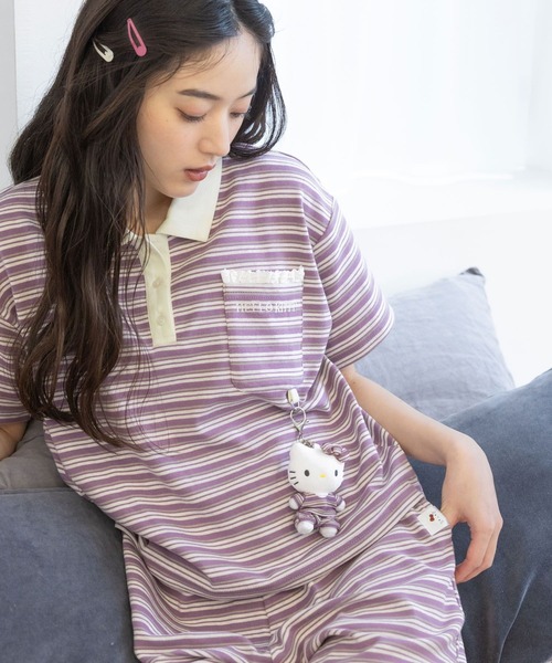 sanrio（サンリオ）の「【ハローキティ】マルチボーダーポロセットアップ（ルームウェア/パジャマ・レディース・ピンク/ブラウン・FREE）」の12枚目の写真