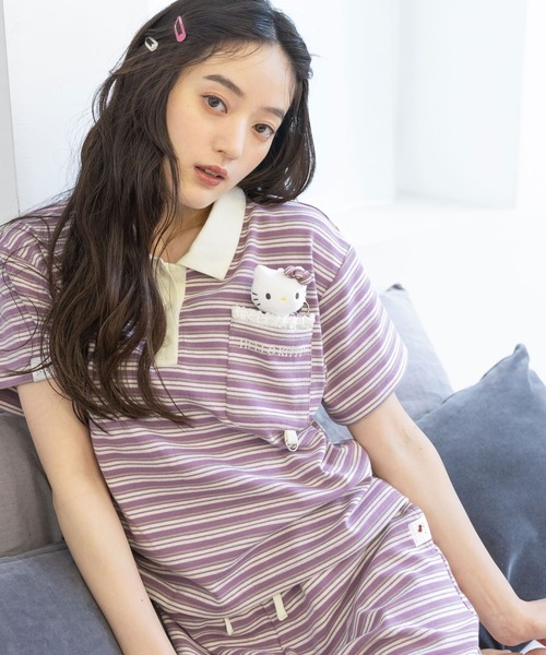 sanrio（サンリオ）の「【ハローキティ】マルチボーダーポロセットアップ（ルームウェア/パジャマ・レディース・ピンク/ブラウン・FREE）」の13枚目の写真