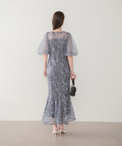 Leja（レジャ）の「【LEJA】チュールリボンスパンコールボリュームスリーブマーメイドワンピースドレス美脚効果結婚式 パーティードレス 成人式 二次会 同窓会 お呼ばれ オケージョン 20代 30代（ドレス・レディース・グレー・SMALL/MEDIUM）」の8枚目の写真