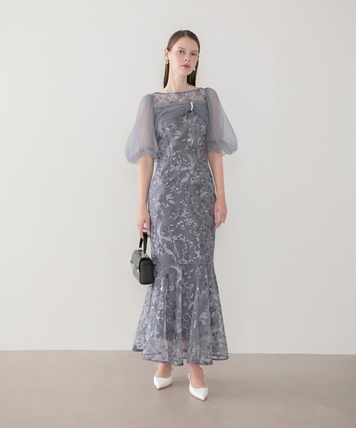 Leja（レジャ）の「【LEJA】チュールリボンスパンコールボリュームスリーブマーメイドワンピースドレス美脚効果結婚式 パーティードレス 成人式 二次会 同窓会 お呼ばれ オケージョン 20代 30代（ドレス・レディース・グレー・SMALL/MEDIUM）」の7枚目の写真