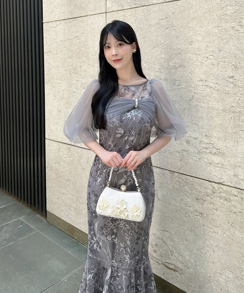 Leja（レジャ）の「【LEJA】チュールリボンスパンコールボリュームスリーブマーメイドワンピースドレス美脚効果結婚式 パーティードレス 成人式 二次会 同窓会 お呼ばれ オケージョン 20代 30代（ドレス・レディース・グレー・SMALL/MEDIUM）」の11枚目の写真