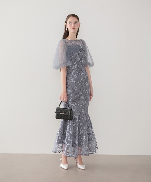 Leja（レジャ）の「【LEJA】チュールリボンスパンコールボリュームスリーブマーメイドワンピースドレス美脚効果結婚式 パーティードレス 成人式 二次会 同窓会 お呼ばれ オケージョン 20代 30代（ドレス・レディース・グレー・SMALL/MEDIUM）」の10枚目の写真