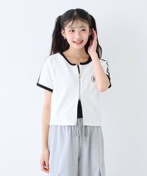 LOVETOXIC(ラブトキシック)の「【LTXC/抗菌防臭】タンクつきラインジップ半袖(Tシャツ/カットソー・キッズ・オフホワイト・M:150cm)」の7枚目の写真