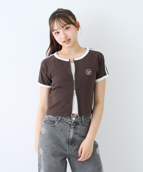 LOVETOXIC(ラブトキシック)の「【LTXC/抗菌防臭】タンクつきラインジップ半袖(Tシャツ/カットソー・キッズ・オフホワイト・M:150cm)」の5枚目の写真