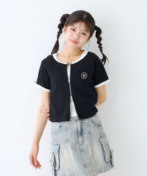 LOVETOXIC(ラブトキシック)の「【LTXC/抗菌防臭】タンクつきラインジップ半袖(Tシャツ/カットソー・キッズ・オフホワイト・M:150cm)」の3枚目の写真