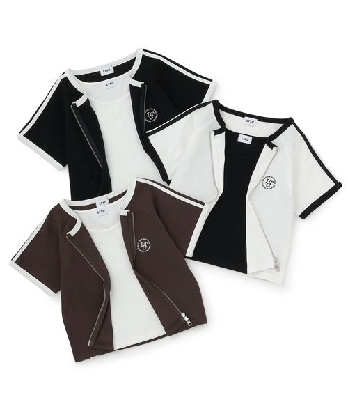 LOVETOXIC(ラブトキシック)の「【LTXC/抗菌防臭】タンクつきラインジップ半袖(Tシャツ/カットソー・キッズ・オフホワイト・M:150cm)」の2枚目の写真