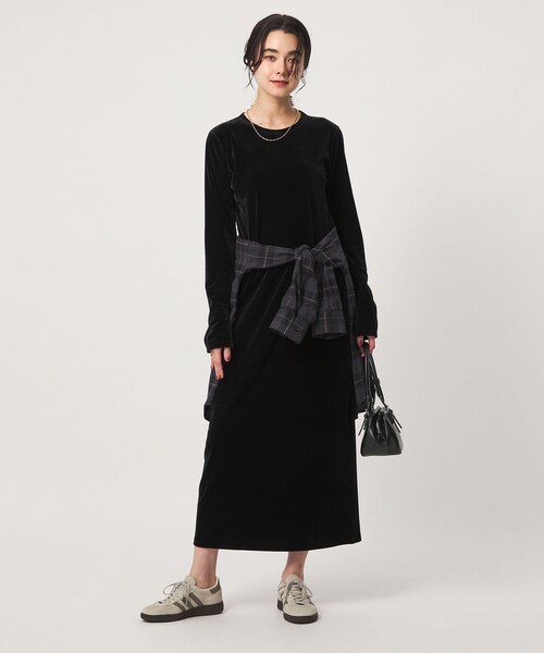 green label relaxing（グリーンレーベルリラクシング）の「［size SHORTあり］ベロア ロングスリーブ ワンピース（ワンピース・レディース・ダークブラウン/ベージュ/ブラック・SHORT/FREE）」の2枚目の写真